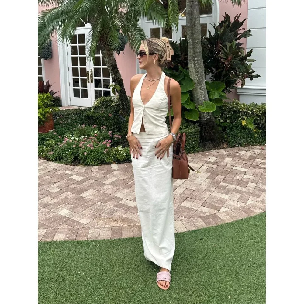 ALL THE WAYS Zephyra Skirt in Ivory Large New Womens Maxi Long